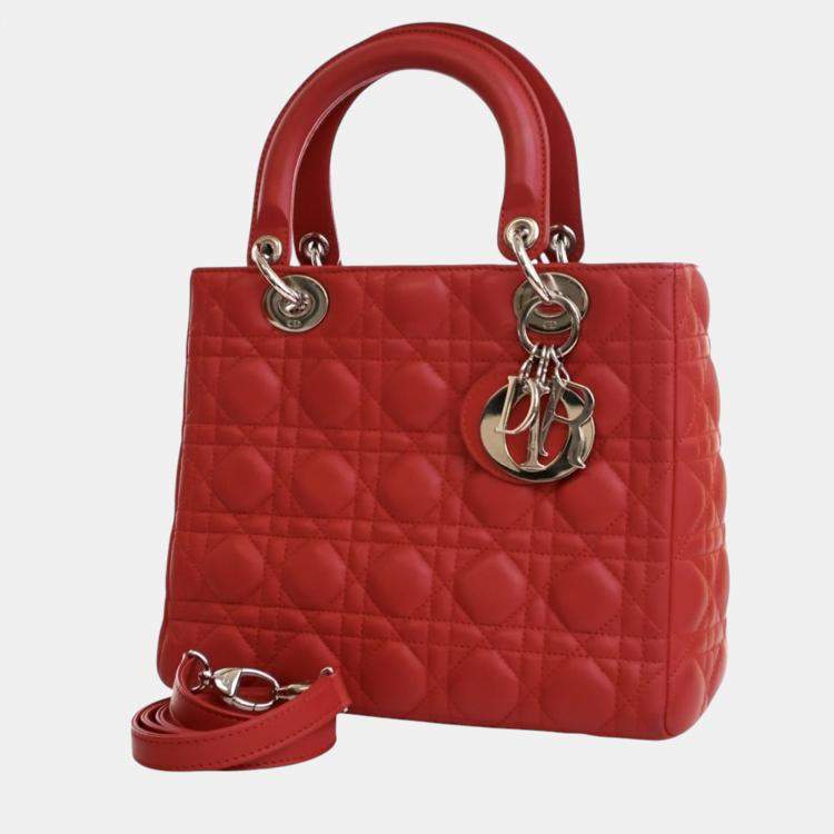 Pre Owned Dior Red Medium Lambskin Cannage Lady Dior