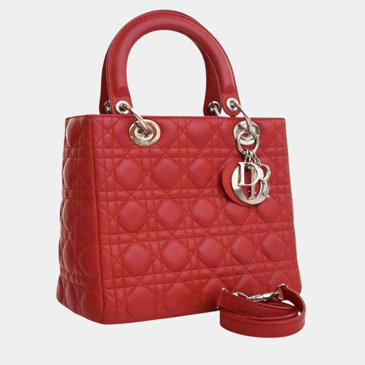 Pre Owned Dior Red Medium Lambskin Cannage Lady Dior