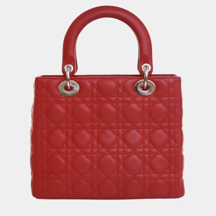 Pre Owned Dior Red Medium Lambskin Cannage Lady Dior
