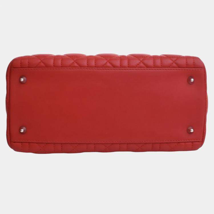 Pre Owned Dior Red Medium Lambskin Cannage Lady Dior