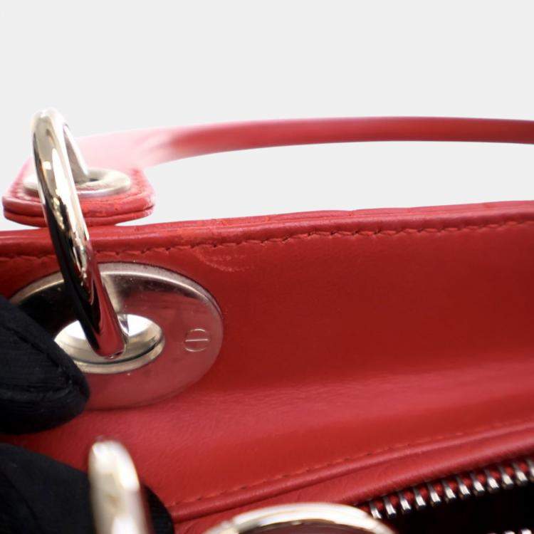 Pre Owned Dior Red Medium Lambskin Cannage Lady Dior
