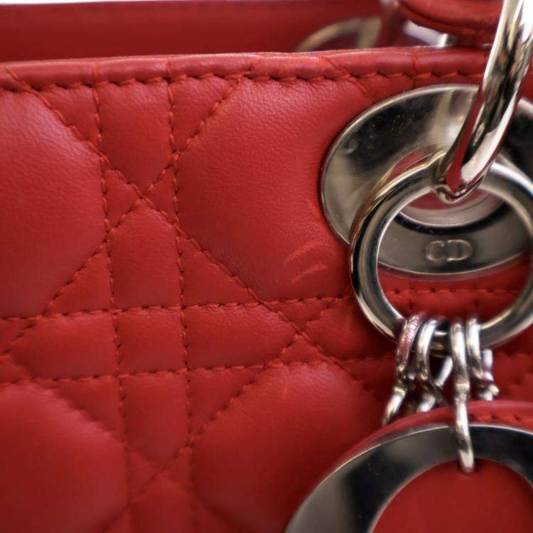 Pre Owned Dior Red Medium Lambskin Cannage Lady Dior