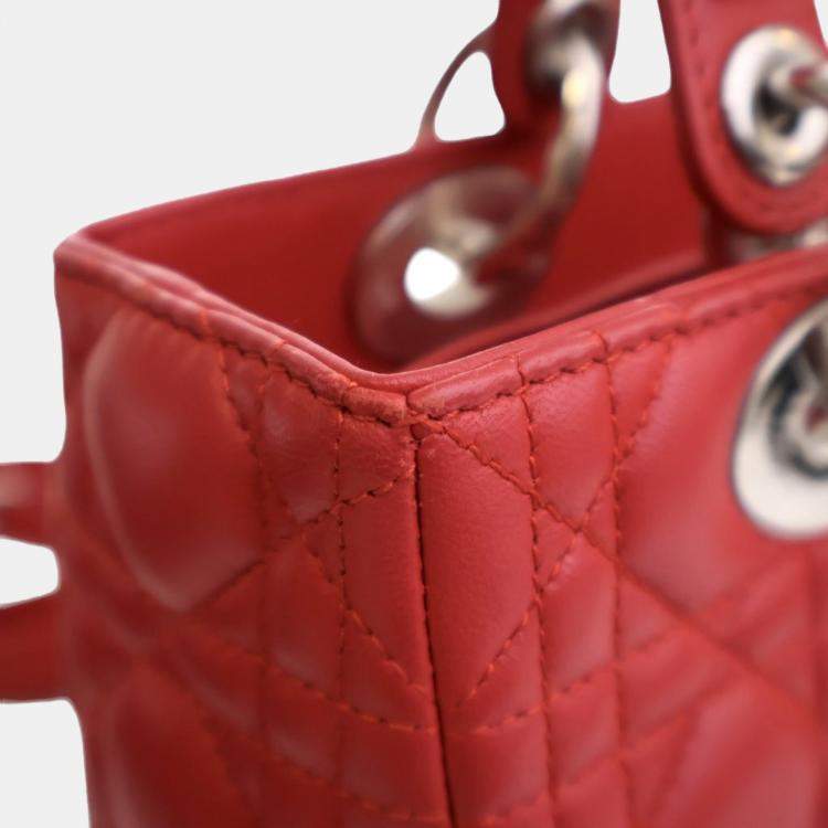 Pre Owned Dior Red Medium Lambskin Cannage Lady Dior