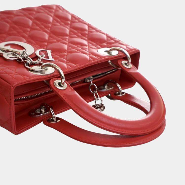 Pre Owned Dior Red Medium Lambskin Cannage Lady Dior