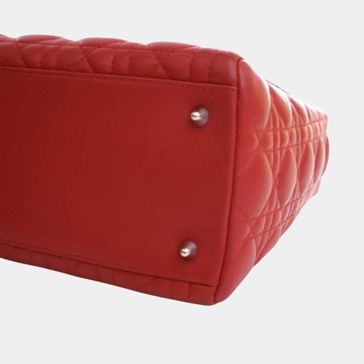 Pre Owned Dior Red Medium Lambskin Cannage Lady Dior