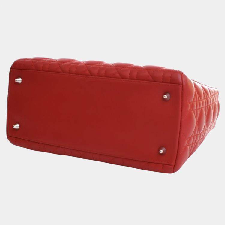 Pre Owned Dior Red Medium Lambskin Cannage Lady Dior