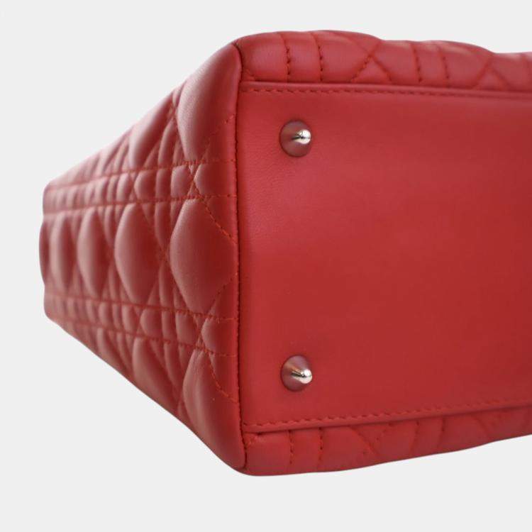 Pre Owned Dior Red Medium Lambskin Cannage Lady Dior