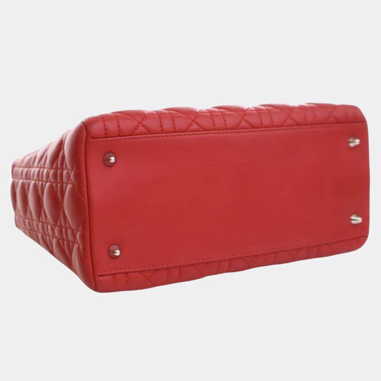 Pre Owned Dior Red Medium Lambskin Cannage Lady Dior