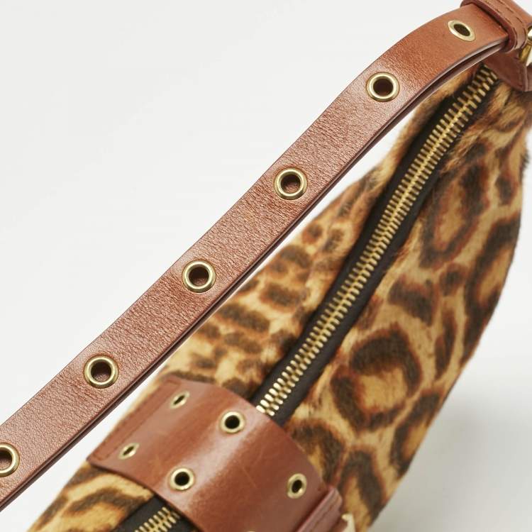 Pre Owned Dior Brown Leopard Print Calf Hair Street Chic Hobo