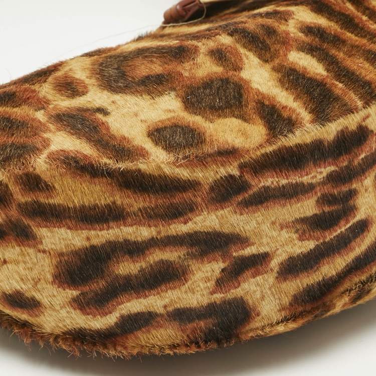 Pre Owned Dior Brown Leopard Print Calf Hair Street Chic Hobo