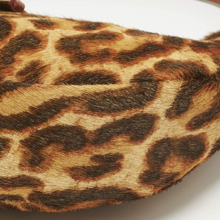 Pre Owned Dior Brown Leopard Print Calf Hair Street Chic Hobo