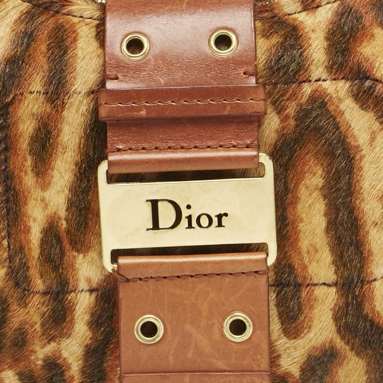 Pre Owned Dior Brown Leopard Print Calf Hair Street Chic Hobo