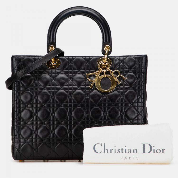 Pre Owned Dior Black Large Lambskin Cannage Lady Dior