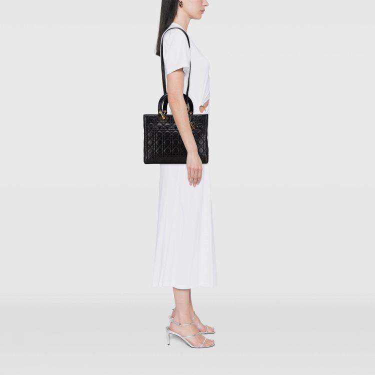 Pre Owned Dior Black Large Lambskin Cannage Lady Dior