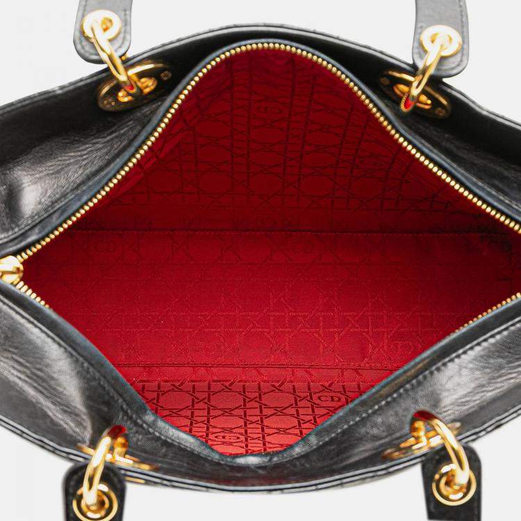 Pre Owned Dior Black Large Lambskin Cannage Lady Dior