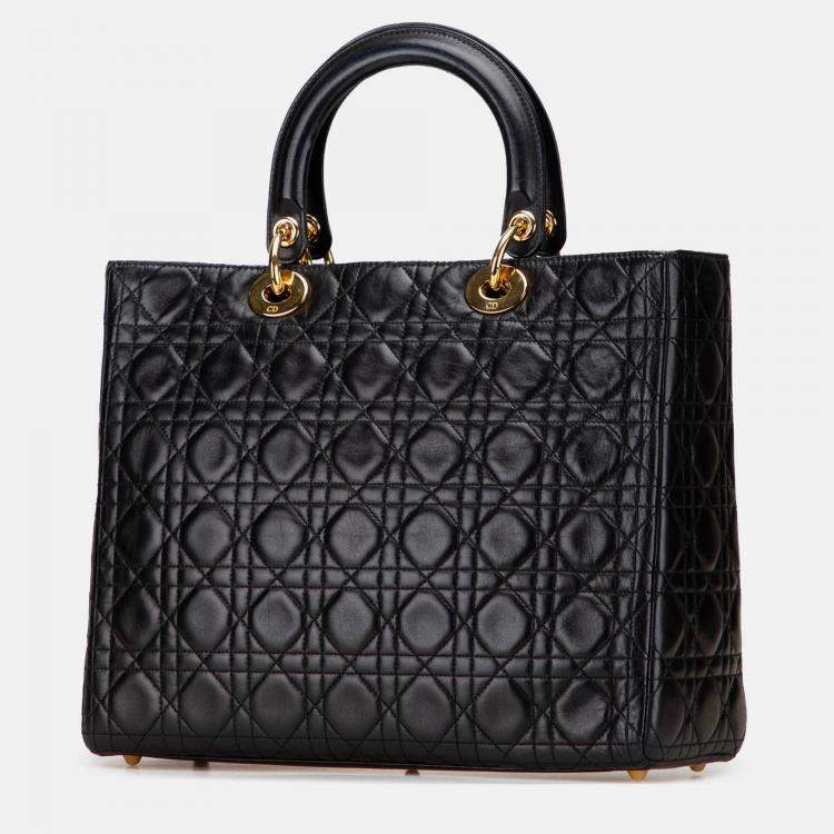 Pre Owned Dior Black Large Lambskin Cannage Lady Dior