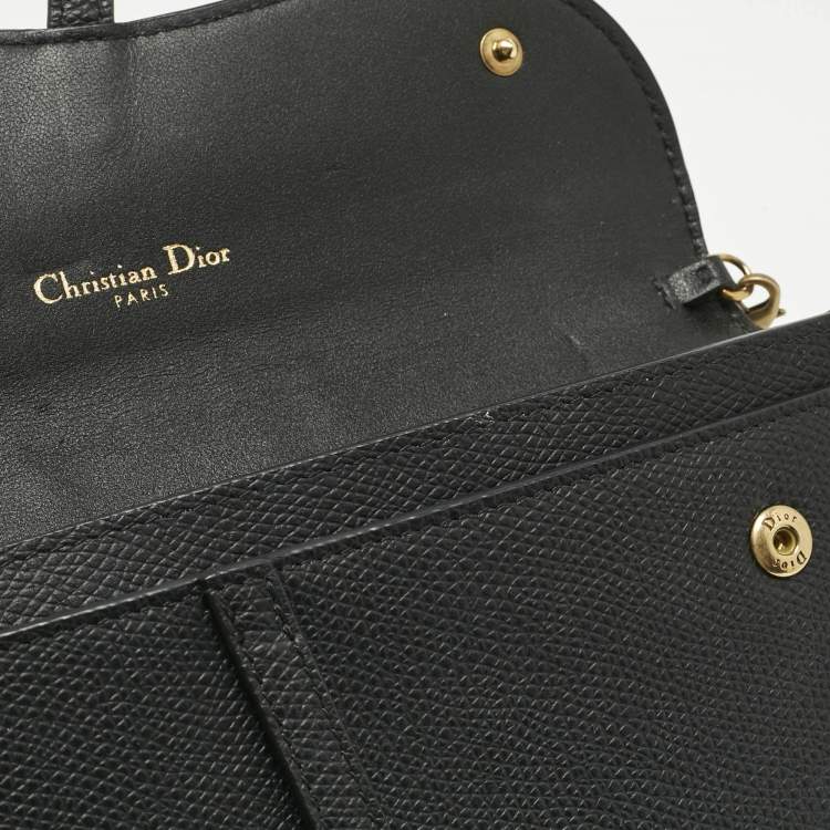 Pre Owned Dior Black Leather Saddle Wallet on Chain