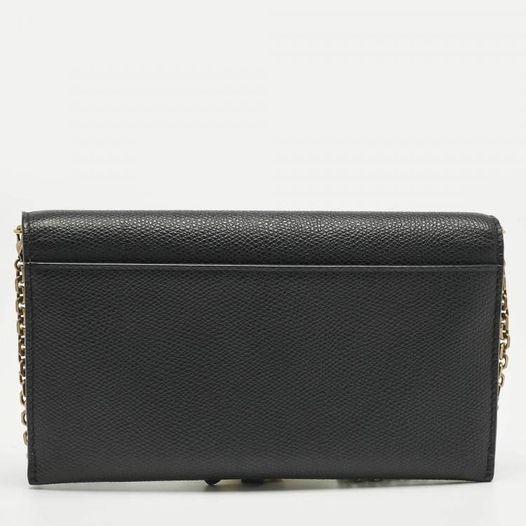Pre Owned Dior Black Leather Saddle Wallet on Chain