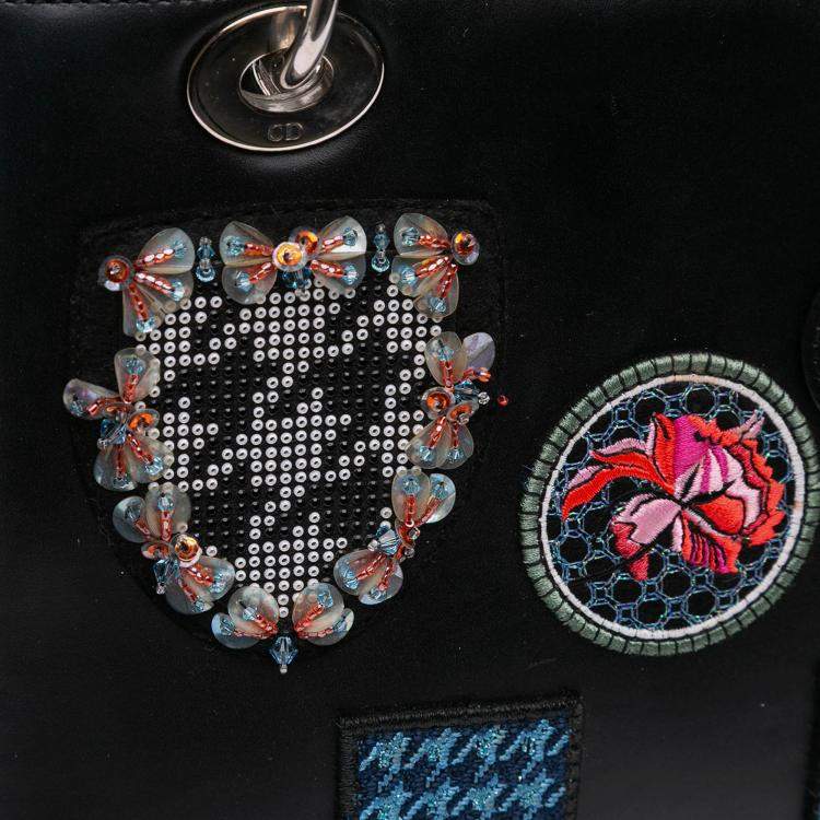 Pre Owned Dior Black Medium Calfskin Patch Embellished Lady Dior