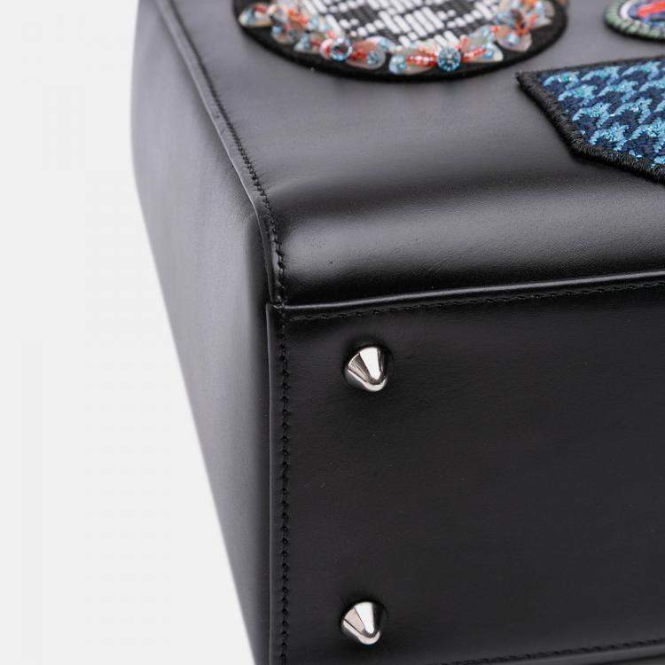 Pre Owned Dior Black Medium Calfskin Patch Embellished Lady Dior
