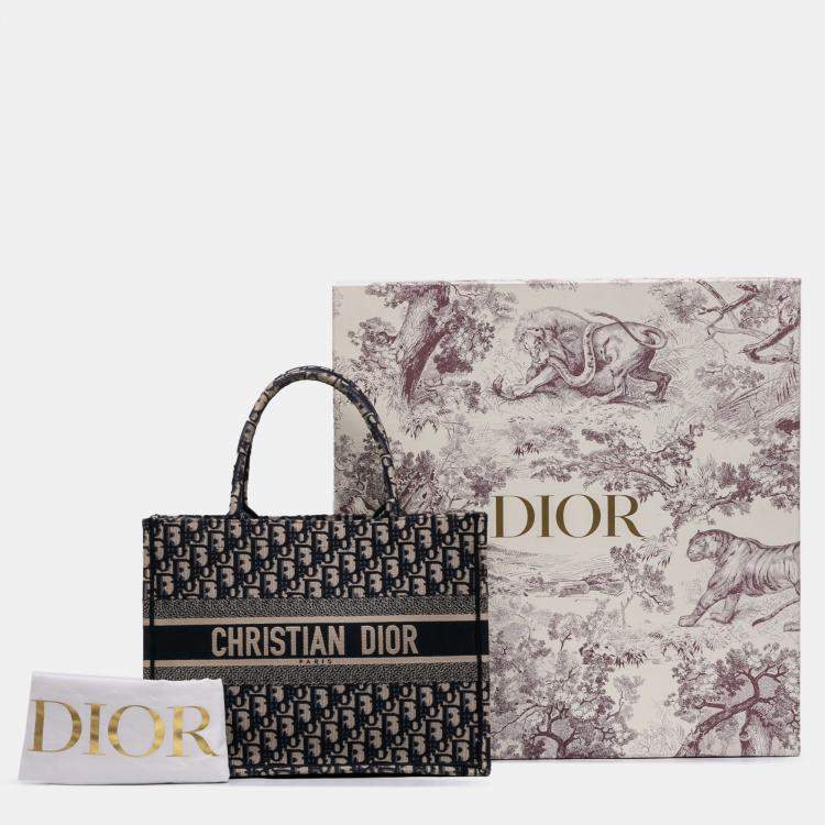 Pre Owned Dior Navy Blue Medium Oblique Canvas Book Tote