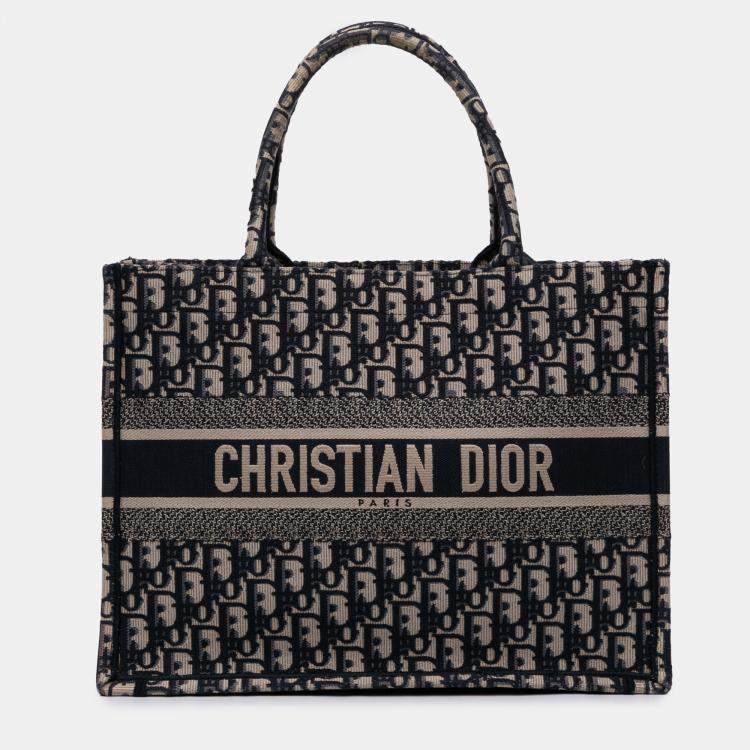 Pre Owned Dior Navy Blue Medium Oblique Canvas Book Tote