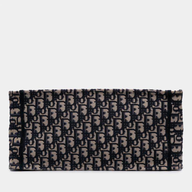 Pre Owned Dior Navy Blue Medium Oblique Canvas Book Tote