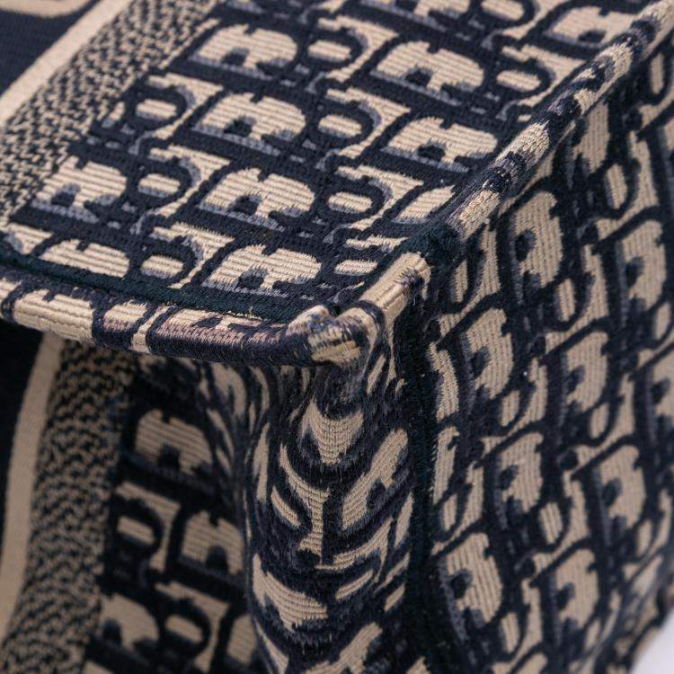 Pre Owned Dior Navy Blue Medium Oblique Canvas Book Tote