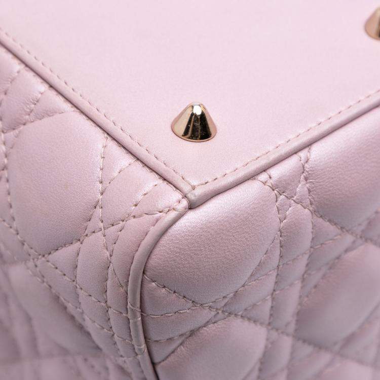 Pre Owned Dior Pink Medium Pearlescent Lambskin Cannage Lady Dior