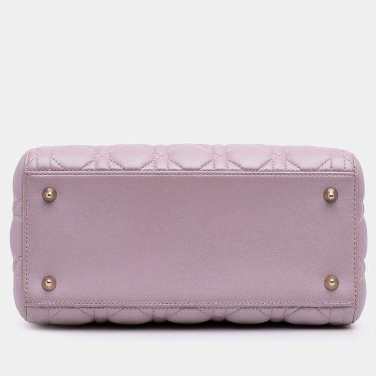 Pre Owned Dior Pink Medium Pearlescent Lambskin Cannage Lady Dior