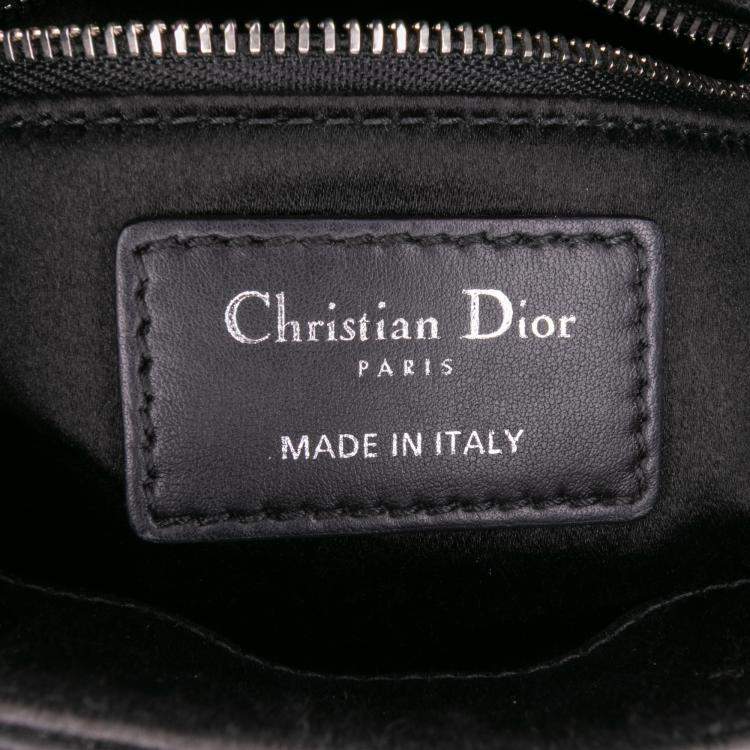 Pre Owned Dior Black Mini Satin Cannage Strass Crystal Embellished Lady Dior