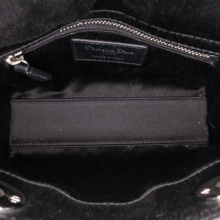 Pre Owned Dior Black Mini Satin Cannage Strass Crystal Embellished Lady Dior