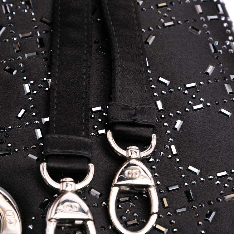Pre Owned Dior Black Mini Satin Cannage Strass Crystal Embellished Lady Dior