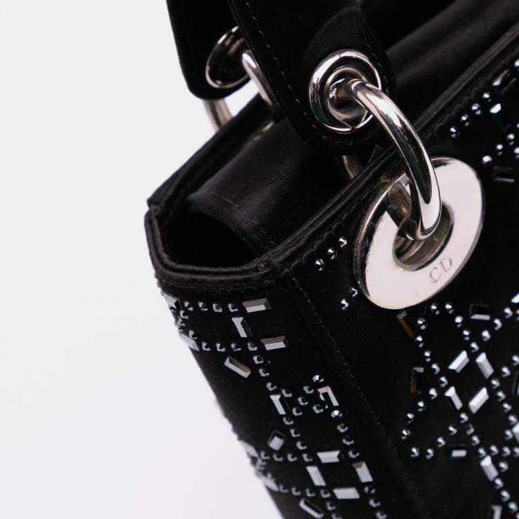 Pre Owned Dior Black Mini Satin Cannage Strass Crystal Embellished Lady Dior