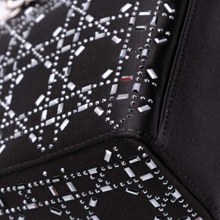 Pre Owned Dior Black Mini Satin Cannage Strass Crystal Embellished Lady Dior