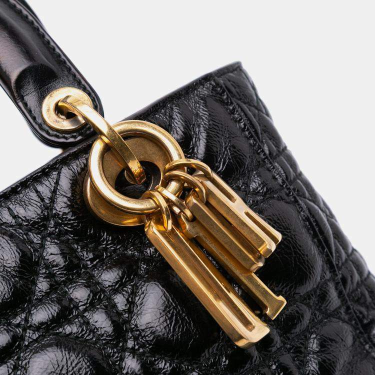 Pre Owned Dior Black Small Crinkled Patent Cannage My ABCDior Lady Dior