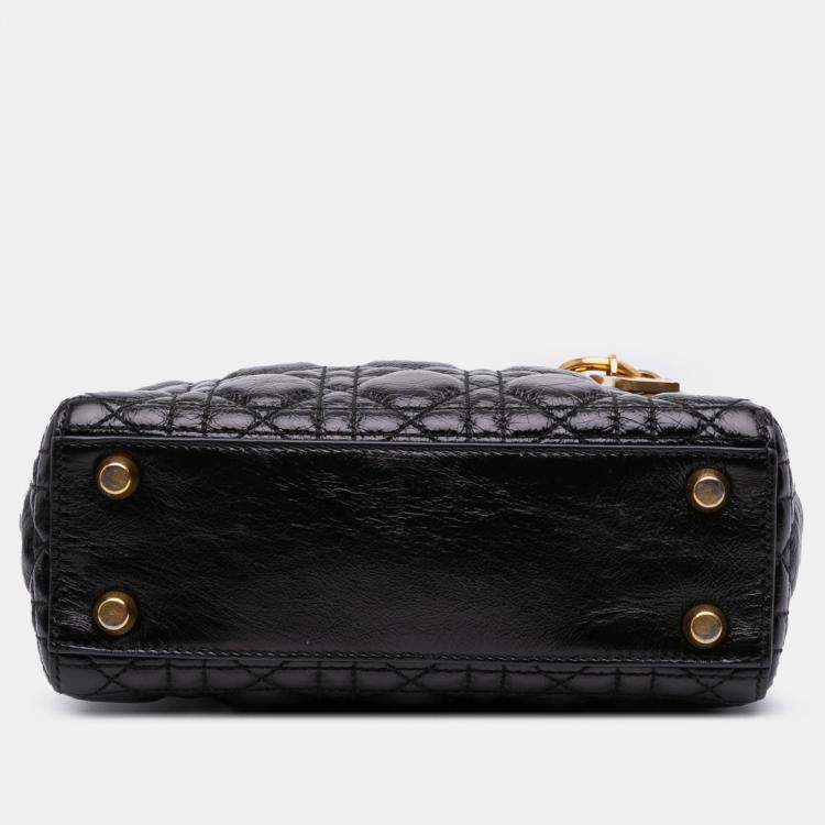 Pre Owned Dior Black Small Crinkled Patent Cannage My ABCDior Lady Dior