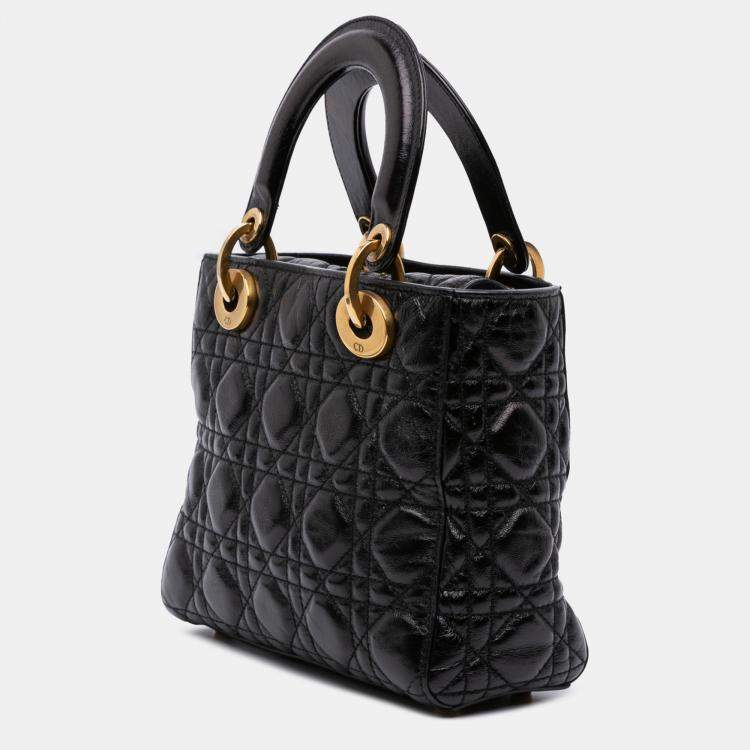 Pre Owned Dior Black Small Crinkled Patent Cannage My ABCDior Lady Dior