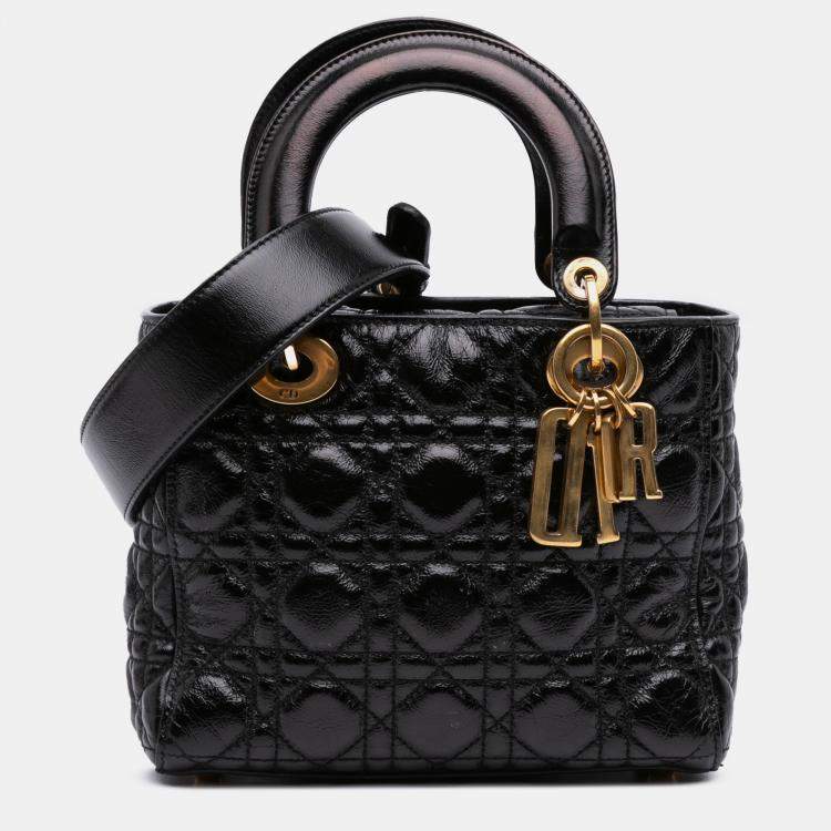 Pre Owned Dior Black Small Crinkled Patent Cannage My ABCDior Lady Dior