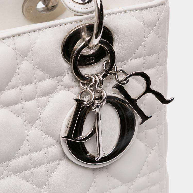 Pre Owned Dior White Medium Lambskin Cannage Lady Dior