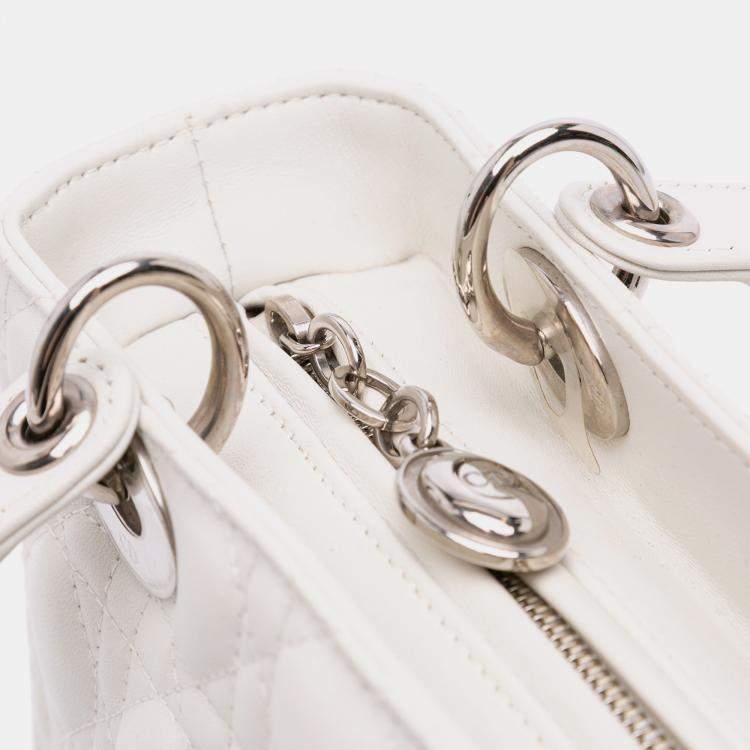 Pre Owned Dior White Medium Lambskin Cannage Lady Dior