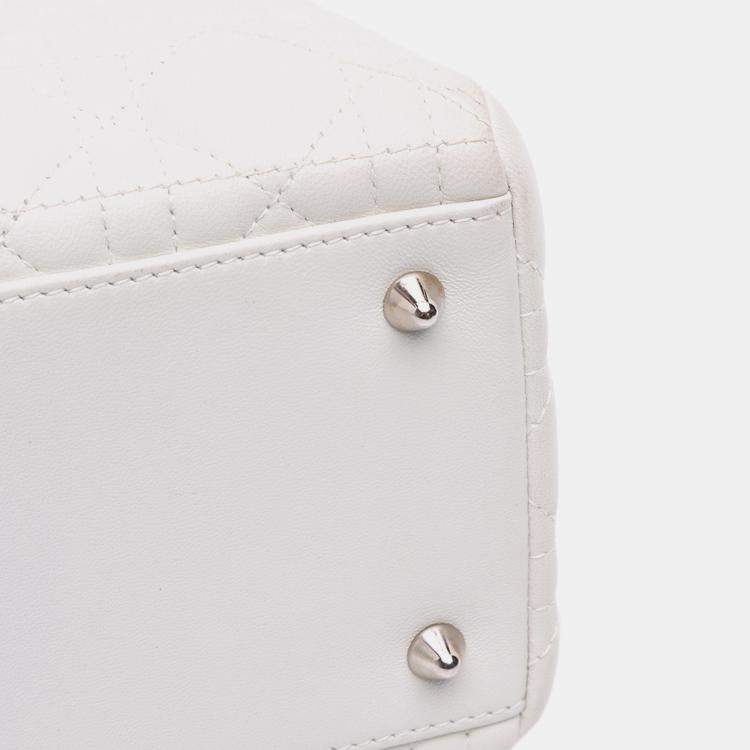 Pre Owned Dior White Medium Lambskin Cannage Lady Dior