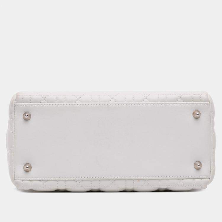 Pre Owned Dior White Medium Lambskin Cannage Lady Dior