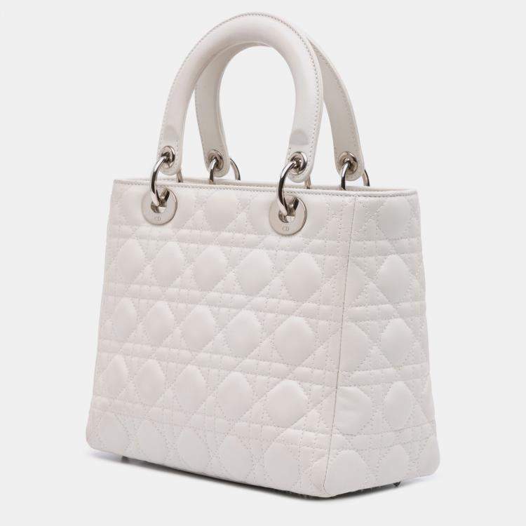 Pre Owned Dior White Medium Lambskin Cannage Lady Dior
