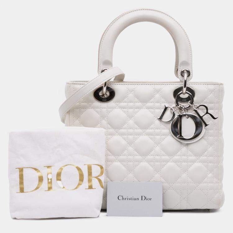 Pre Owned Dior White Medium Lambskin Cannage Lady Dior
