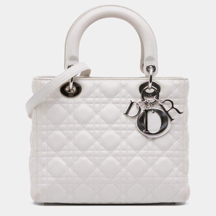 Pre Owned Dior White Medium Lambskin Cannage Lady Dior