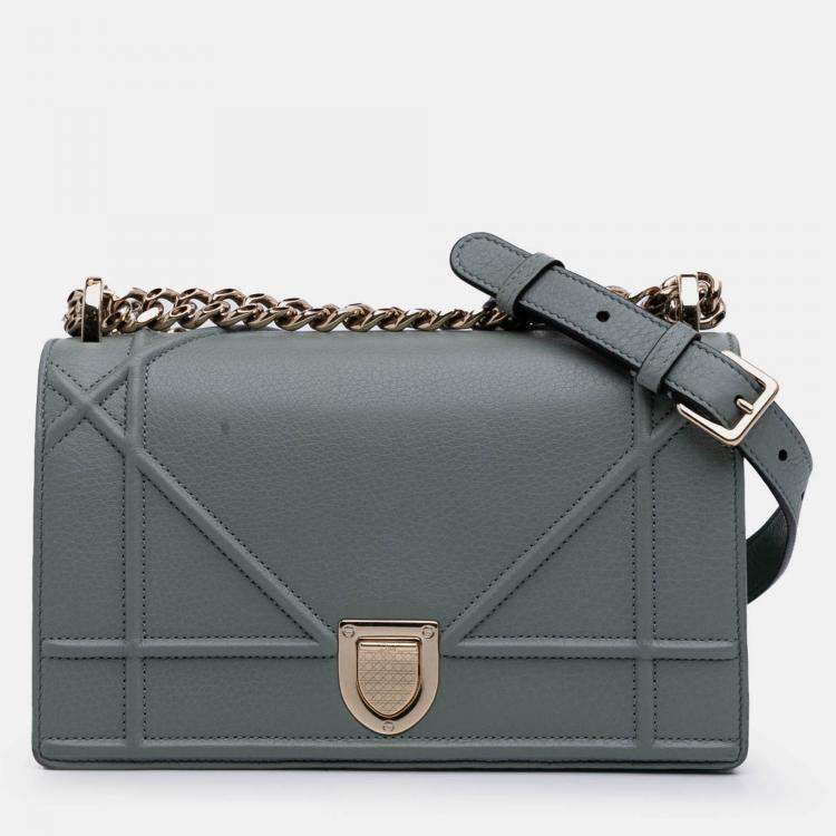 Pre Owned Dior Grey Small Grained Calfskin Diorama Flap