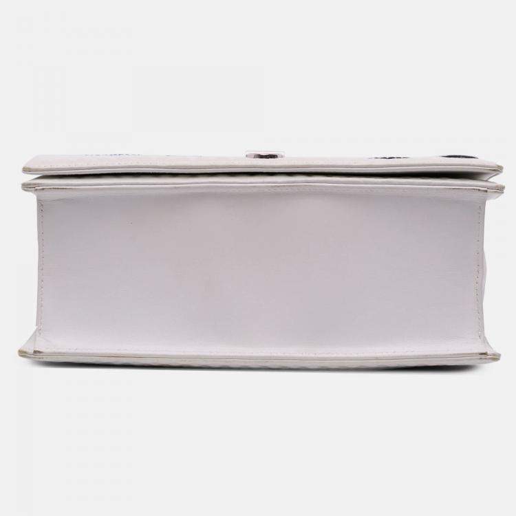 Pre Owned Dior White Medium Lambskin Embroidered Diorama Flap