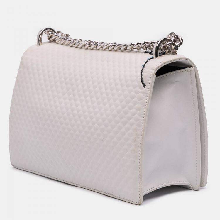 Pre Owned Dior White Medium Lambskin Embroidered Diorama Flap