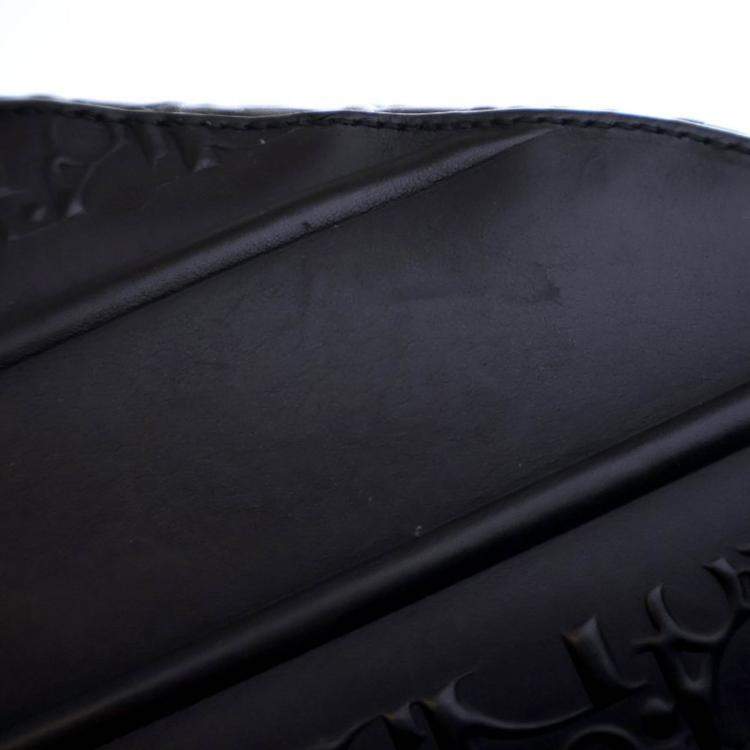 Pre Owned Dior Medium Oblique Embossed Black Calf Leather Saddle Bag